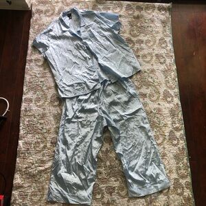 Vintage Blue floral paisley satin pj set with elastic waist